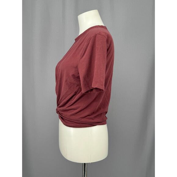 Lululemon Shirt Womens 4 Burgundy Pima Cotton Twist Front SS Crescent Tee Crop - Picture 2 of 7